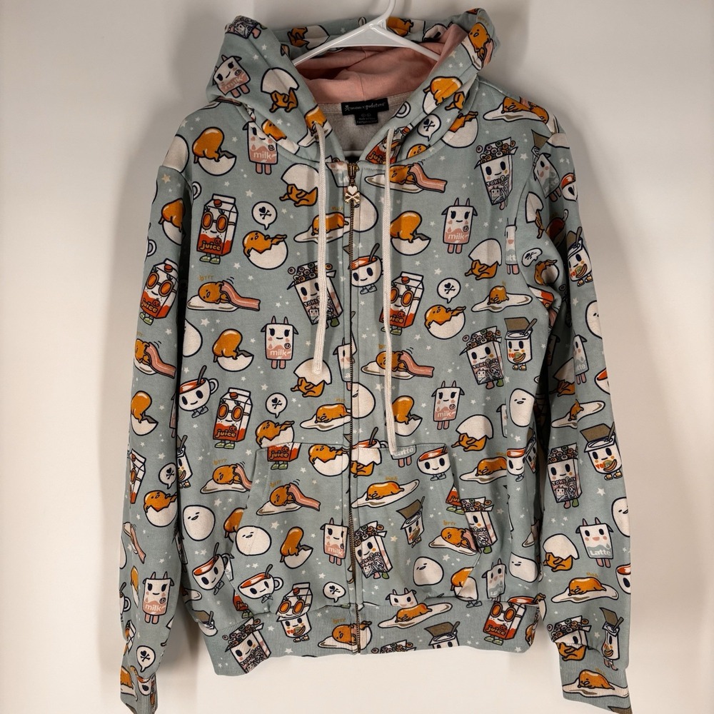 Tokidoki x Gudetama Sanrio Full Zip Hoodie Large AOP Kawaii Food Ramen Japanese